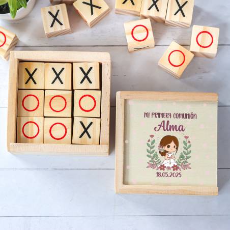 Juego 3 en raya personalizado con grabación "Puntos Rosas" Detalles invitados comunión - Juegos personalizados de comunión