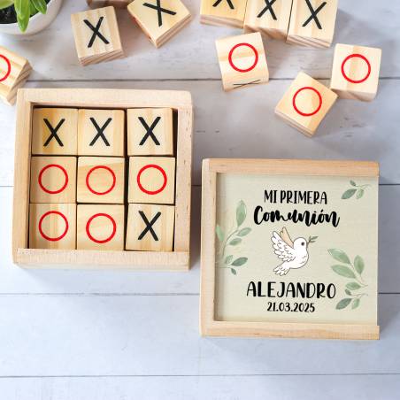 Juego 3 en raya personalizado con grabación "Paloma" Detalles invitados comunión - Juegos personalizados de comunión
