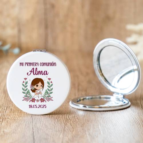 Espejo personalizado "Modelo Puntos Rosas" Detalles comunión - Espejos personalizados comunión