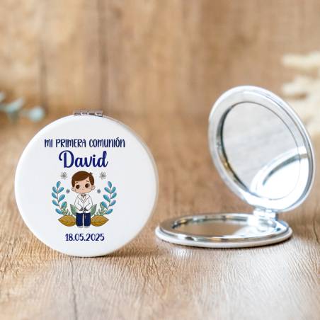 Espejo personalizado "Modelo Puntos Azules" Detalles comunión - Espejos personalizados comunión