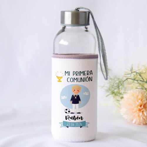 Botella personalizada Comunión "Fútbol rubio" Detalles de comunión - Botellas personalizadas de comunión
