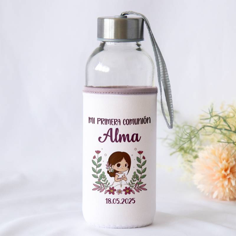 Botella personalizada Comunión "Puntos rosa" Detalles de comunión - Botellas personalizadas de comunión