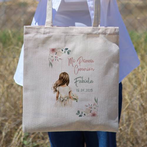 Bolsa de tela personalizada Comunión "Acuarela niña" Detalles de comunión - Bolsas de tela personalizadas comunión