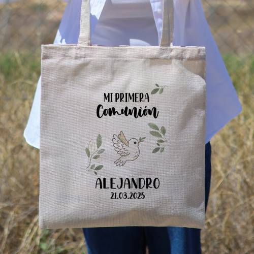 Bolsa de tela personalizada Comunión "Paloma" Detalles de comunión - Bolsas de tela personalizadas comunión