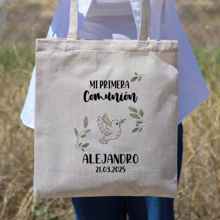 Bolsa de tela personalizada Comunión "Paloma" Detalles de comunión - Bolsas de tela personalizadas comunión