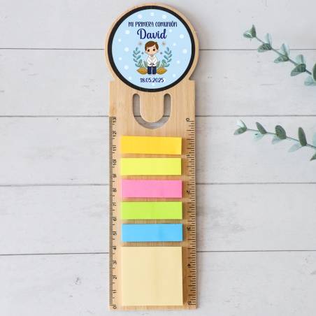 Marcapáginas personalizado de madera "Puntos Azul" Detalles invitados comunión - Marcapáginas personalizados de comunión