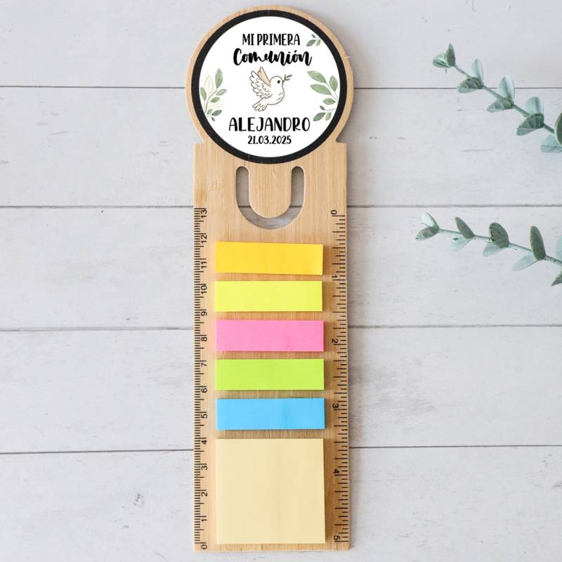 Marcapáginas personalizado de madera "Paloma" Detalles invitados comunión - Marcapáginas personalizados de comunión