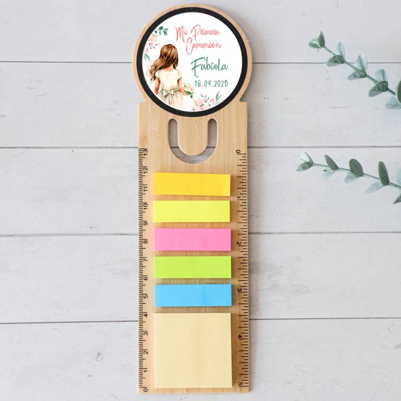 Marcapáginas personalizado de madera "Acuarela niña" Detalles invitados comunión - Marcapáginas personalizados de comunión