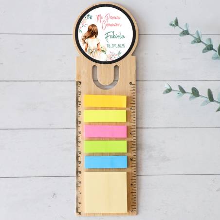 Marcapáginas personalizado de madera "Acuarela niña" Detalles invitados comunión - Marcapáginas personalizados de comunión
