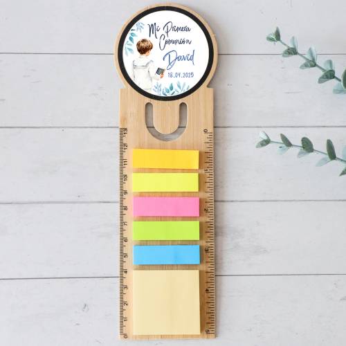 Marcapáginas personalizado de madera "Acuarela niño" Detalles invitados comunión - Marcapáginas personalizados de comunión