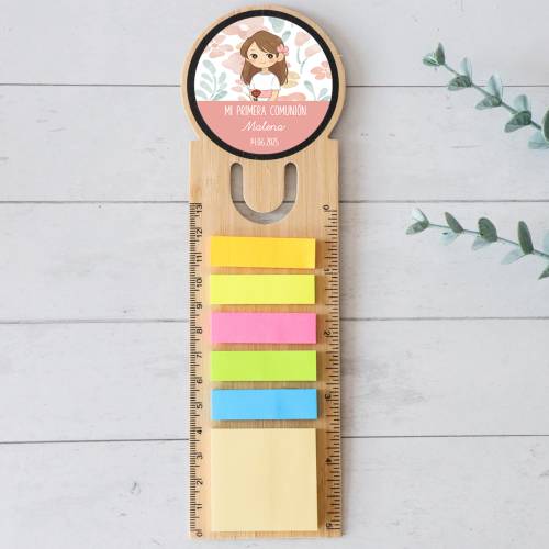 Marcapáginas personalizado de madera "Flores" Detalles invitados comunión - Marcapáginas personalizados de comunión