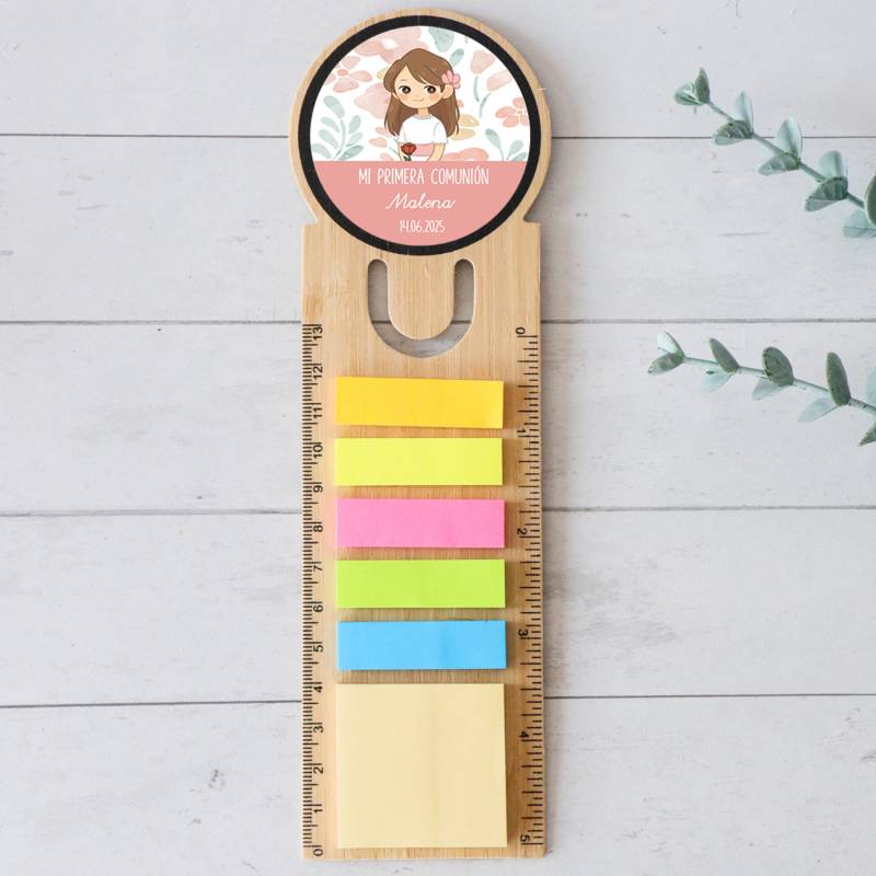 Marcapáginas personalizado de madera "Flores" Detalles invitados comunión - Marcapáginas personalizados de comunión