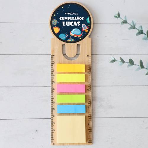 Marcapáginas personalizado de madera "Modelo Espacio" Detalles invitados cumpleaños - Marcapáginas personalizados de cumpleaños