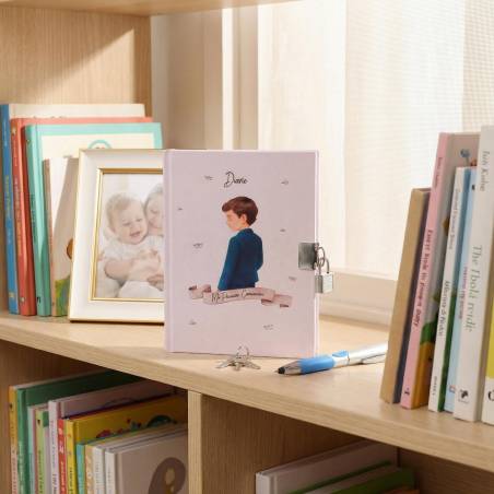 Diario Mi Primera Comunión Niño con Cerradura y Llave, Incluye Bolígrafo Mágico 18x13 cm - Libros Comunión Firmas y Huellas