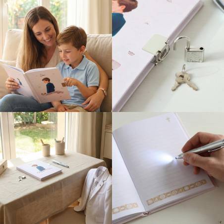 Diario Mi Primera Comunión Niño con Cerradura y Llave, Incluye Bolígrafo Mágico 18x13 cm - Libros Comunión Firmas y Huellas
