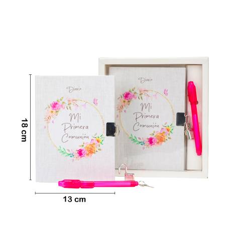 Diario secreto Mi Primera Comunión Niña, Bolígrafo Mágico con Luz, 18x13 cm - Libros Comunión Firmas y Huellas