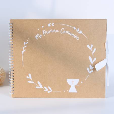 Libro de Firmas Primera Comunión Unisex Kraft 28x23 cm, Decoración cáliz - Libros Comunión Firmas y Huellas