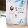 Bolsa de Papel Primera Comunión Niño acuarela con Lazo Azul y Asas - Detalles para comunión
