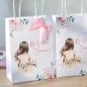 Bolsa de Papel Primera Comunión Niña acuarela con Lazo Rosa y Asas - Detalles para comunión