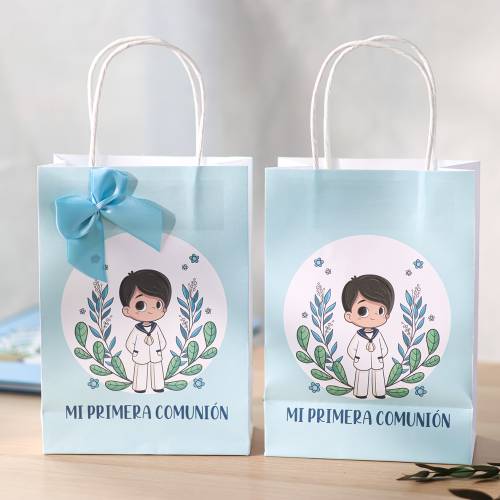 Bolsa de Papel Primera Comunión Niño Azul con Lazo y Asas