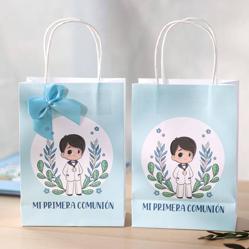 Bolsa de Papel Primera Comunión Niño Azul con Lazo y Asas