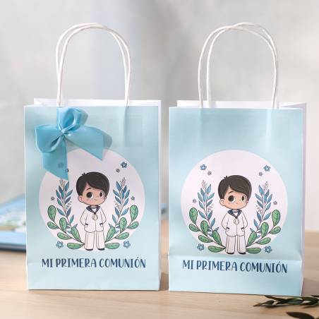 Bolsa de Papel Primera Comunión Niño Azul con Lazo y Asas