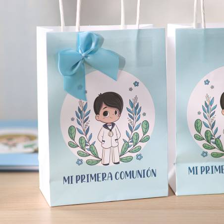 Bolsa de Papel Primera Comunión Niño Azul con Lazo y Asas - Detalles para comunión