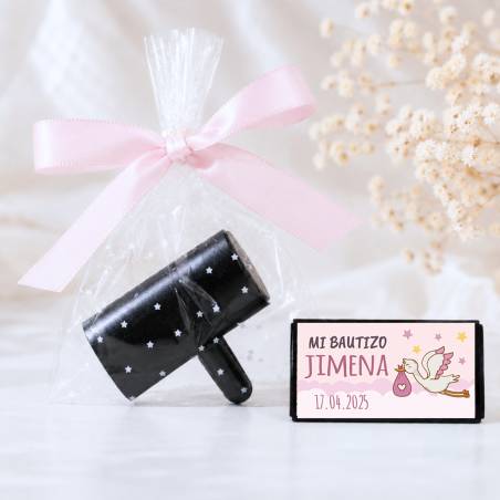 Ambientador de Coche Personalizado para Bautizo "Modelo Cigueña niña" - Detalles personalizables para Bautizo