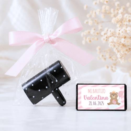 Ambientador de Coche Personalizado para Bautizo "Modelo Osito Rosa" - Detalles personalizables para Bautizo
