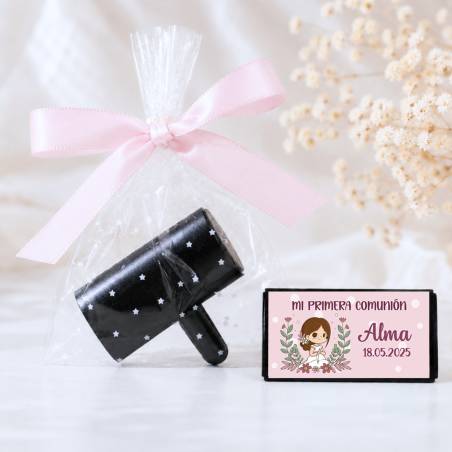 Ambientador de Coche Personalizado para Comunión "Modelo Puntos rosas" - Detalles personalizados para Comunión