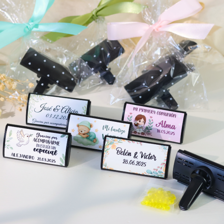 Ambientador de Coche Personalizado para Bautizo "Modelo Selva" - Ambientadores de bautizo personalizados