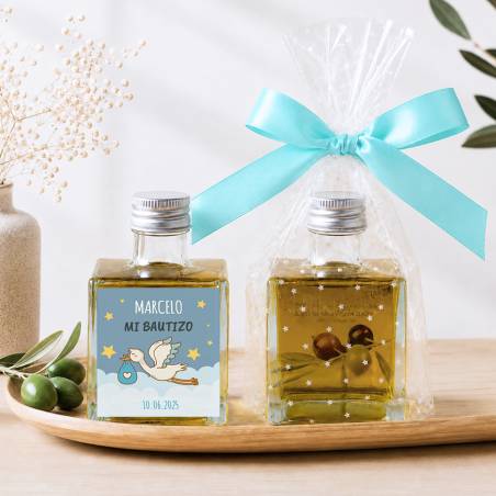 Aceite de Oliva Personalizado para Bautizo "Noche" Botella Cuadrada 100 ml - Aceite de oliva personalizado bautizo