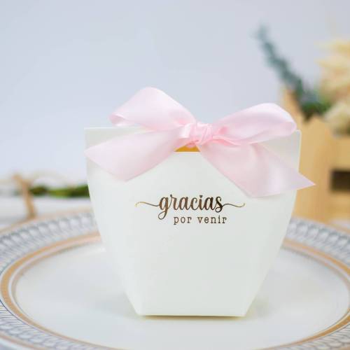 Caja de regalo pequeña para detalles “Gracias por venir” en rosa - Detalles para comunión