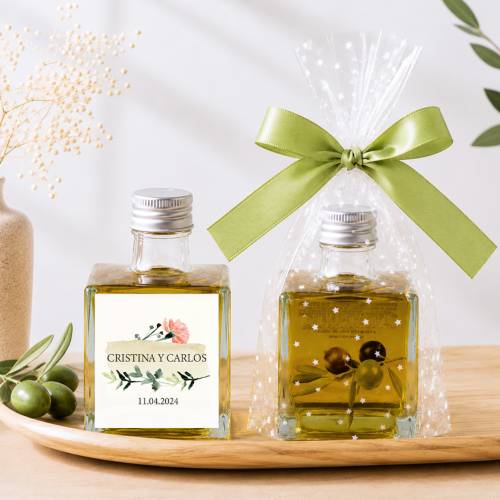 Aceite de Oliva Personalizado para Boda "Luna" Botella Cuadrada 100 ml - Aceite de oliva personalizado boda