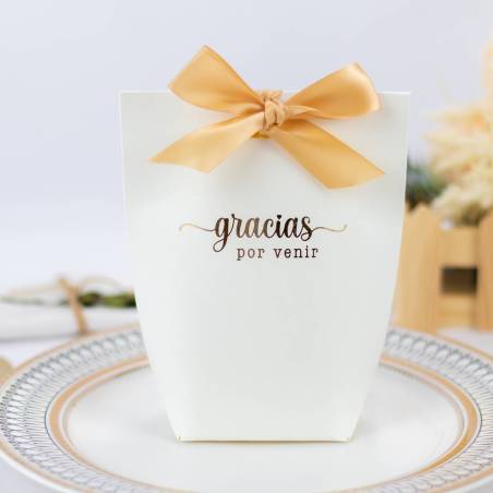 Caja de regalo grande para detalles “Gracias por venir” en dorado - Detalles De Boda