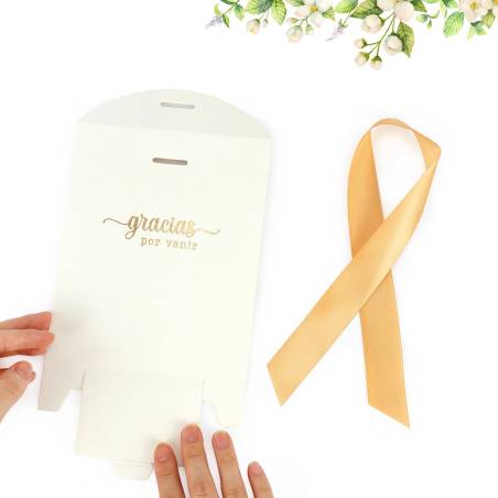 Caja de regalo grande para detalles “Gracias por venir” en dorado - Detalles De Boda