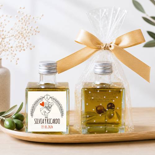 Aceite de Oliva Personalizado para Boda "Mañana" Botella Cuadrada 100 ml - Aceite de oliva personalizado boda