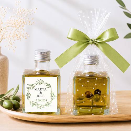 Aceite de Oliva Personalizado para Boda "Sun" Botella Cuadrada 100 ml - Aceite de oliva personalizado boda