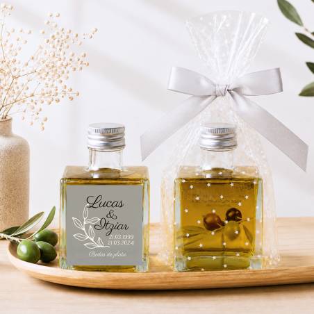 Aceite de Oliva Personalizado para Boda "Bodas de Plata" Botella Cuadrada 100 ml - Aceite de oliva personalizado boda