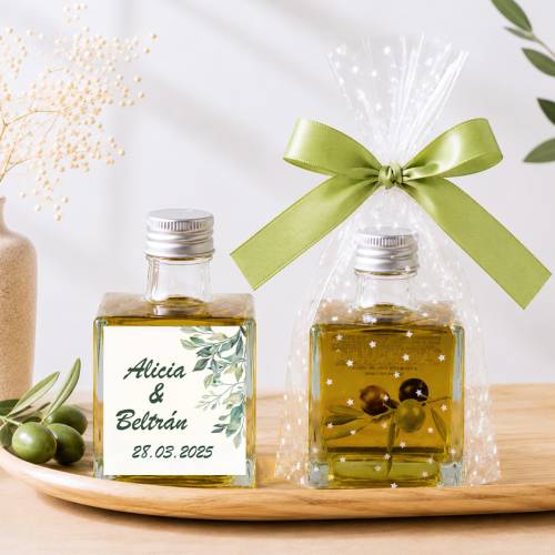 Aceite de Oliva Personalizado para Boda "Especial" Botella Cuadrada 100 ml - Aceite de oliva personalizado boda