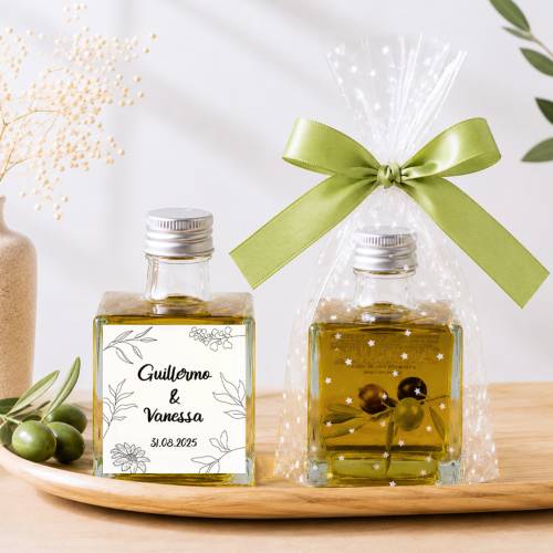 Aceite de Oliva Personalizado para Boda "Lineas" Botella Cuadrada 100 ml - Aceite de oliva personalizado boda