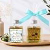 Aceite de Oliva Personalizado para Boda "Azul Rosas" Botella Cuadrada 100 ml - Aceite de oliva personalizado boda
