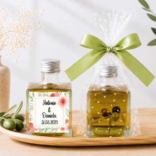 Aceite de Oliva Personalizado para Boda "Amapola" Botella Cuadrada 100 ml - Aceite de oliva personalizado boda