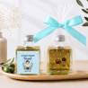 Aceite de Oliva Personalizado para Comunión "Puntos Azules" Botella Cuadrada 100 ml - Aceite de oliva personalizado comunión