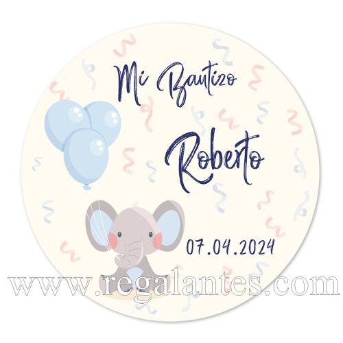 Pegatina personalizada bautizo "Modelo Elefante Niño" - Pegatinas Y Etiquetas Personalizadas Bautizo
