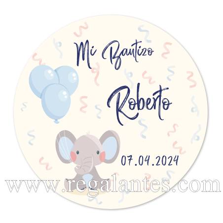 Pegatina personalizada bautizo "Modelo Elefante Niño" - Pegatinas Y Etiquetas Personalizadas Bautizo
