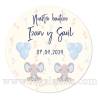 Pegatina personalizada bautizo "Modelo Gemelos Elefantes" - Pegatinas Y Etiquetas Personalizadas Bautizo