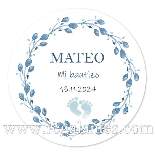 Pegatina personalizada bautizo "Modelo Huellas Niño" - Pegatinas Y Etiquetas Personalizadas Bautizo