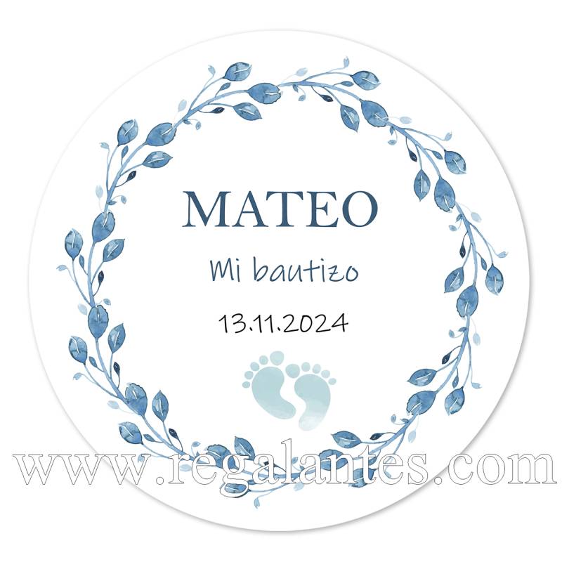 Pegatina personalizada bautizo "Modelo Huellas Niño" - Pegatinas Y Etiquetas Personalizadas Bautizo