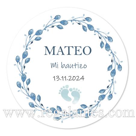 Pegatina personalizada bautizo "Modelo Huellas Niño" - Pegatinas Y Etiquetas Personalizadas Bautizo